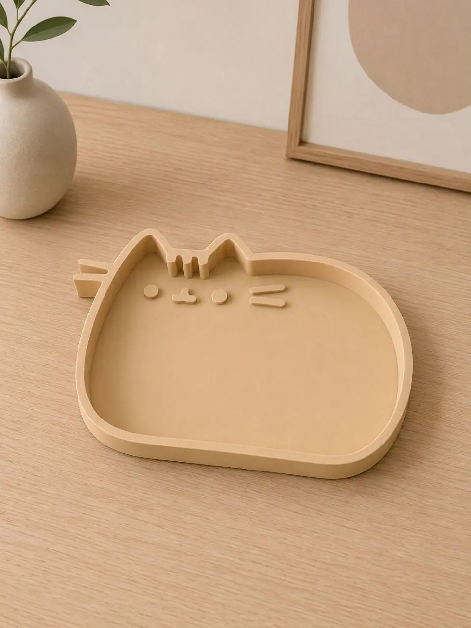 Bej Kedi Şekilli Servis Tepsisi