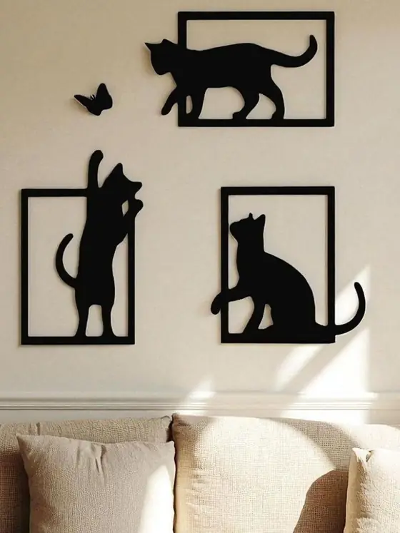 Kedi Figürlü Dekoratif Tablo Seti